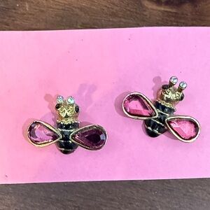 Betsey Johnson Pink and Gold Bee Earrings